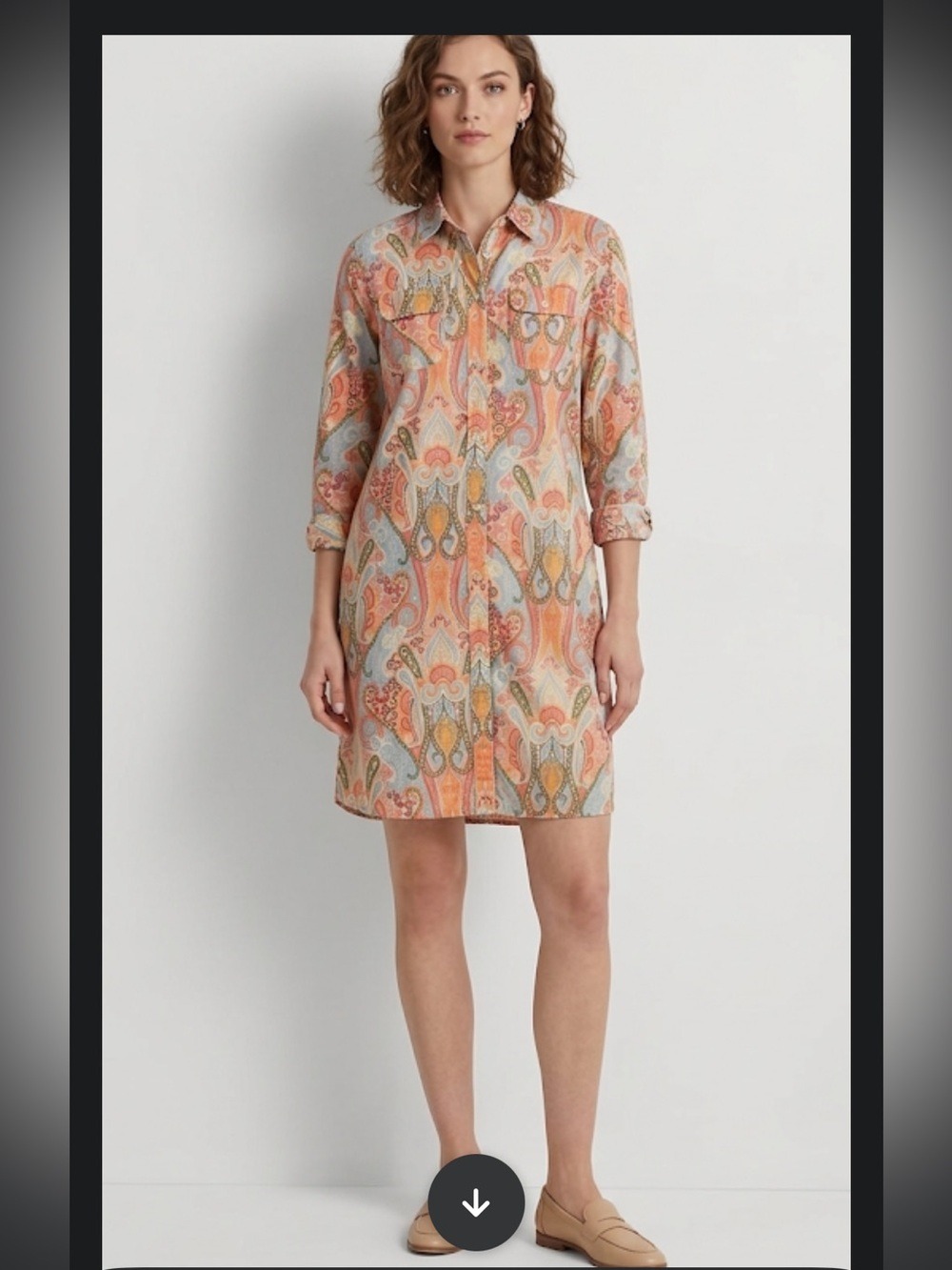 Tommy Hilfiger Multicolor Paisley Button-Front Shirt Dress Pockets Small